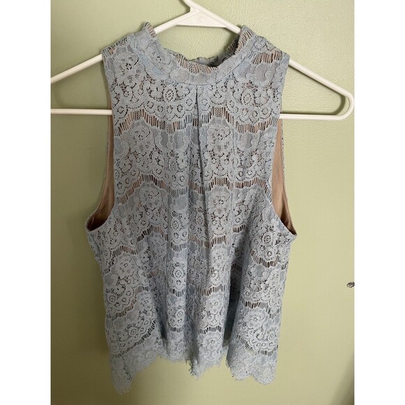 Love Fire Women's Sleeveless Top Blouse Blue with Tan Underlay Medium - Picture 1 of 6